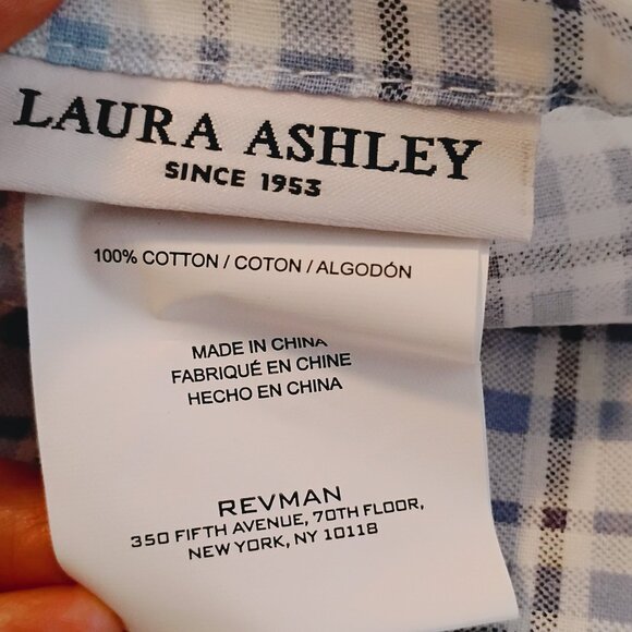 Laura Ashley Cassidy Pillow Shams Euro Blue Check Plaid Pair Set of 2 - Picture 5 of 5